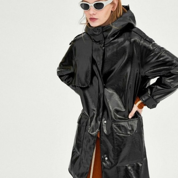 zara vinyl coat